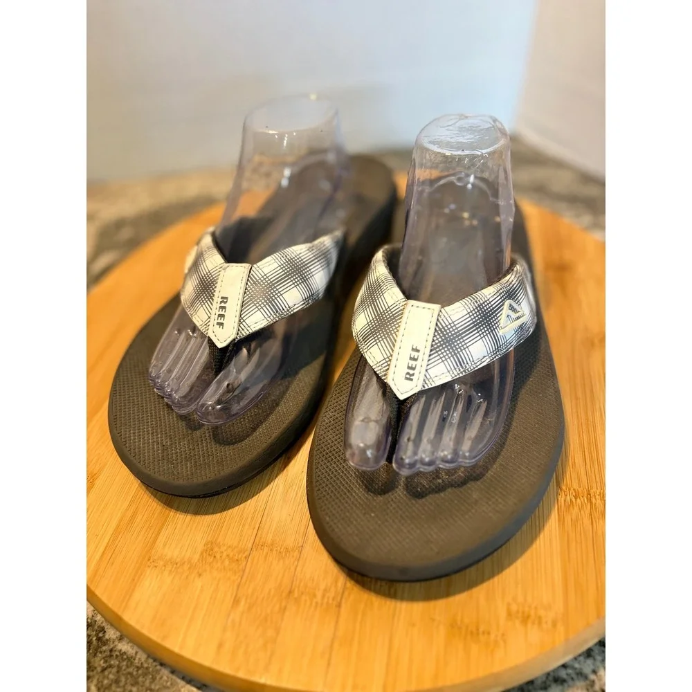 Reef Mens Fanning Flip Flop Sandals Black White Plaid Thong Beach Shoes